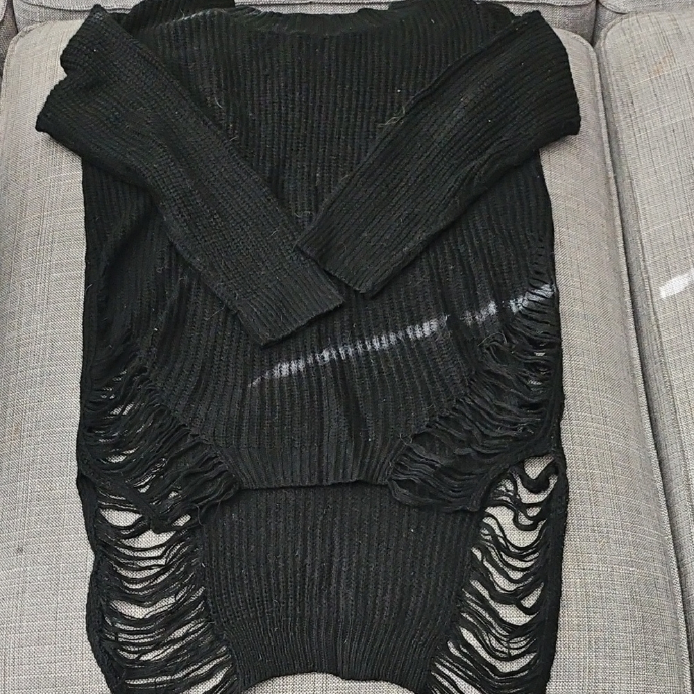 Stylish Black Distressed Sweater
